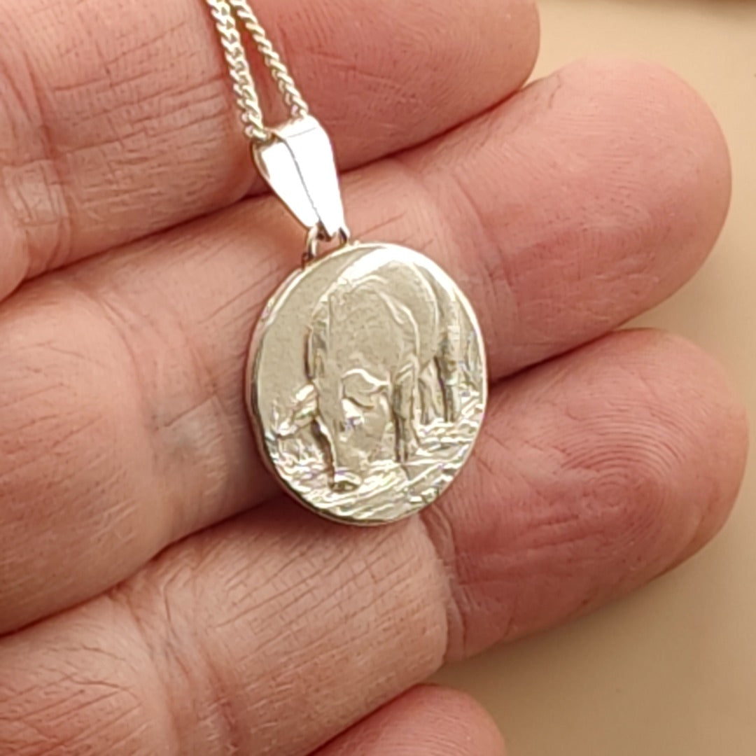 Pig Engraved Sterling Silver Coin Necklace