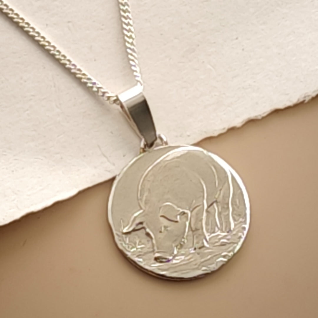 Pig Engraved Sterling Silver Coin Necklace
