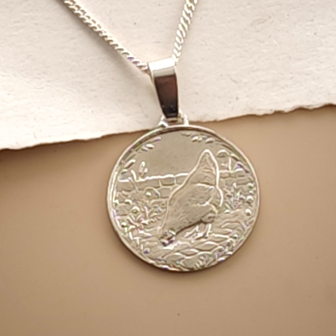 Chicken Engraved Sterling Silver Coin Necklace