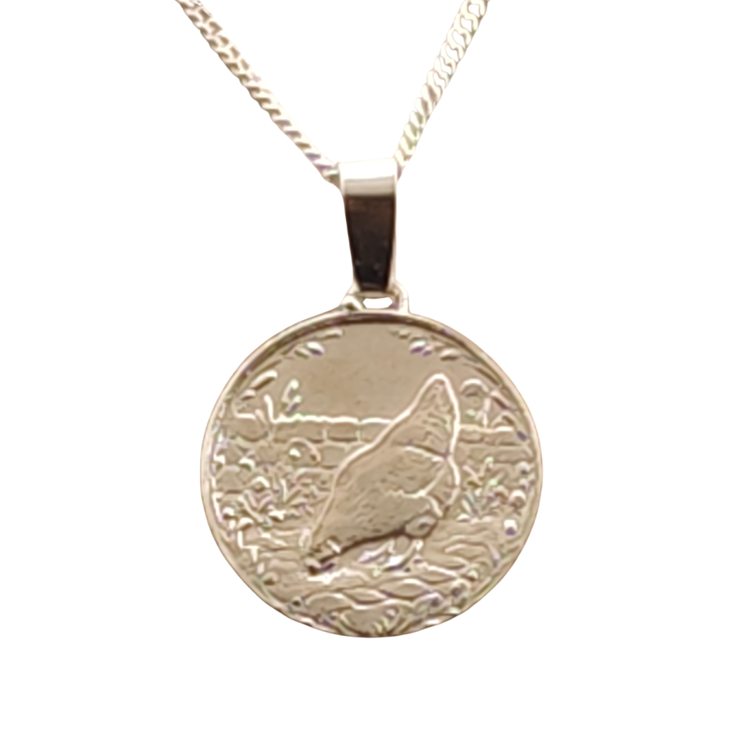 Chicken Engraved Sterling Silver Coin Necklace