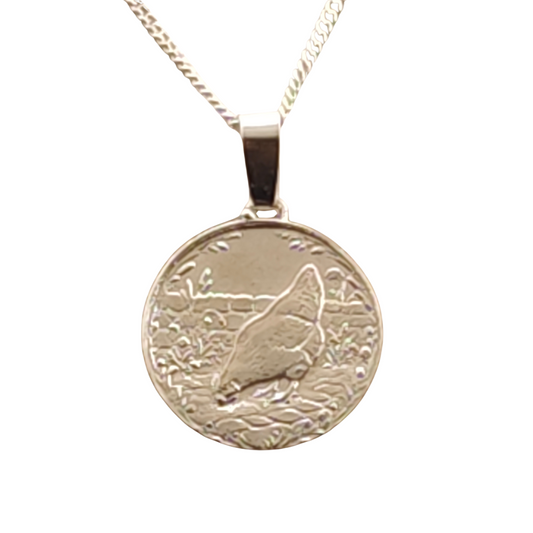 Chicken Engraved Sterling Silver Coin Necklace