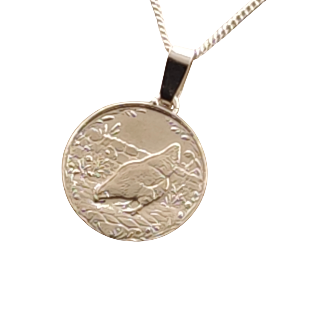 Chicken Engraved Sterling Silver Coin Necklace