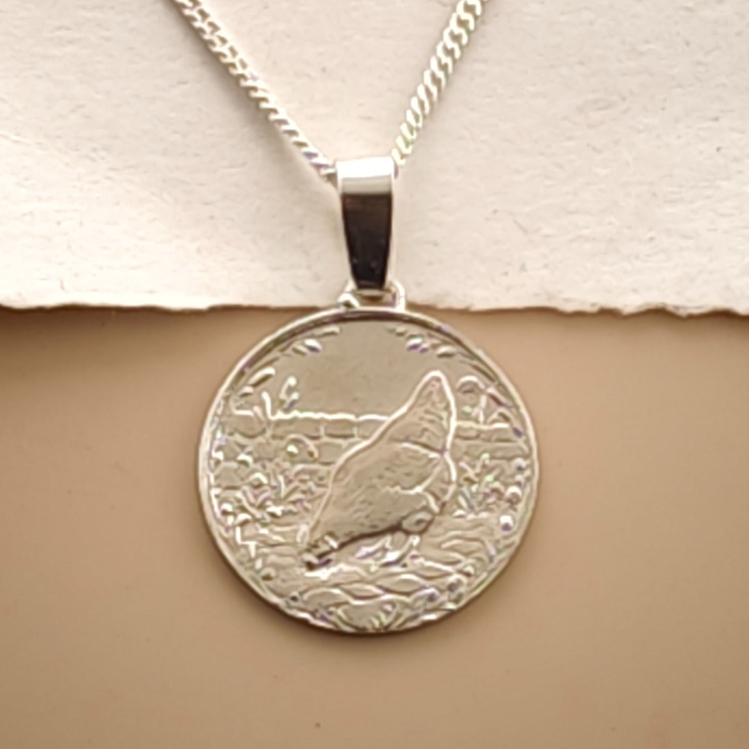 Chicken Engraved Sterling Silver Coin Necklace