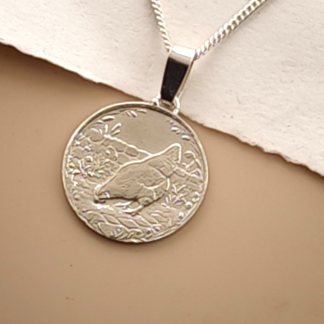 Chicken Engraved Sterling Silver Coin Necklace
