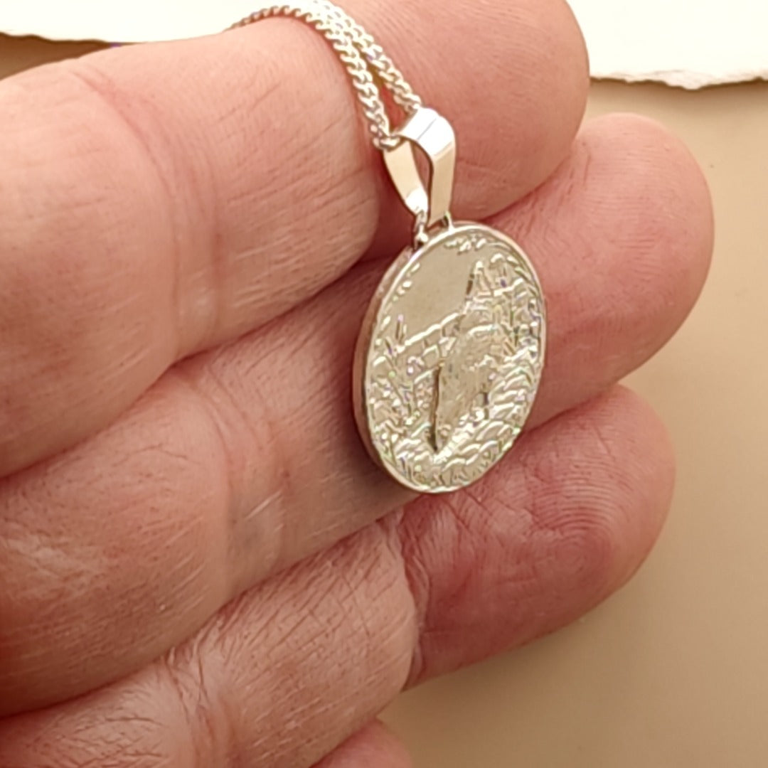 Chicken Engraved Sterling Silver Coin Necklace