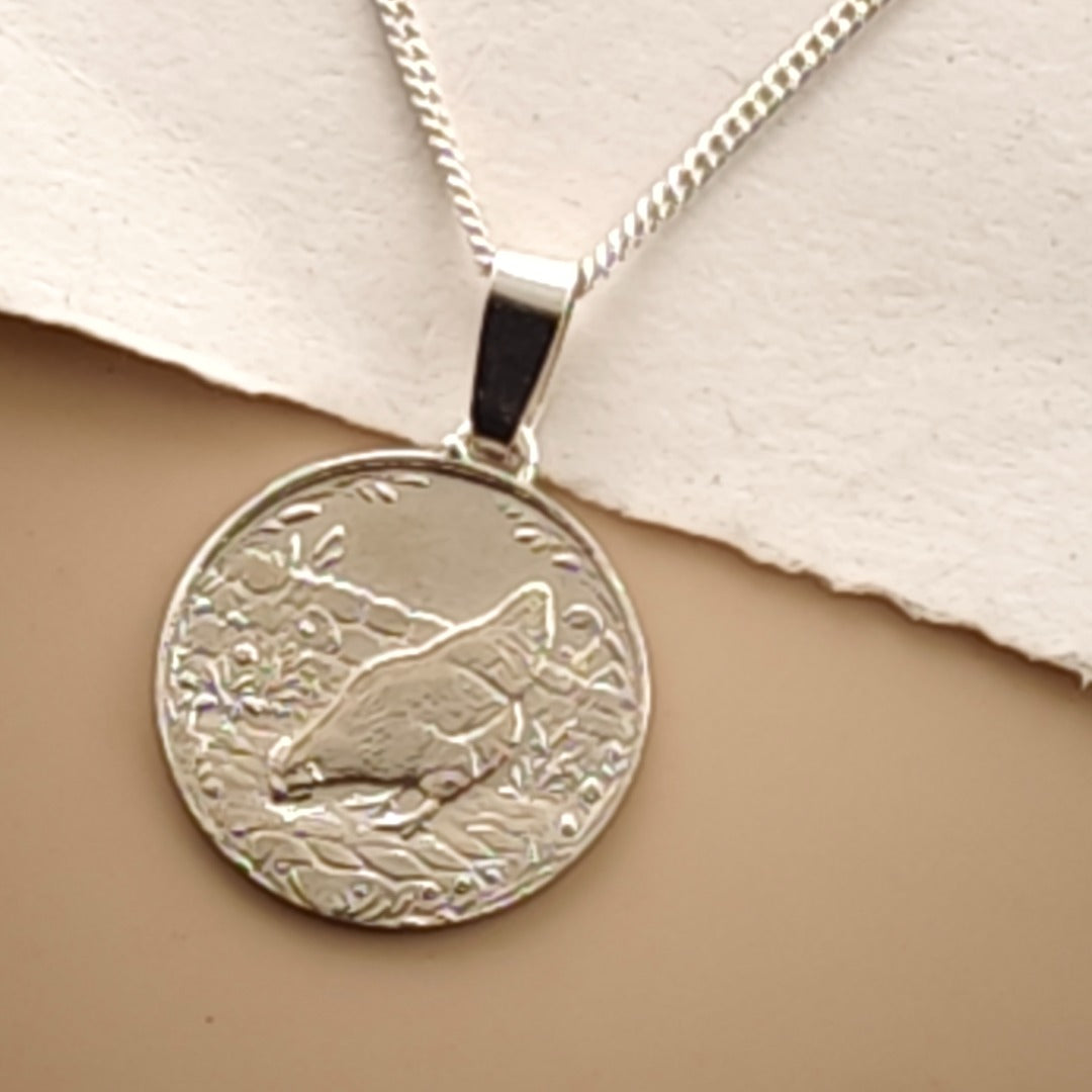 Chicken Engraved Sterling Silver Coin Necklace