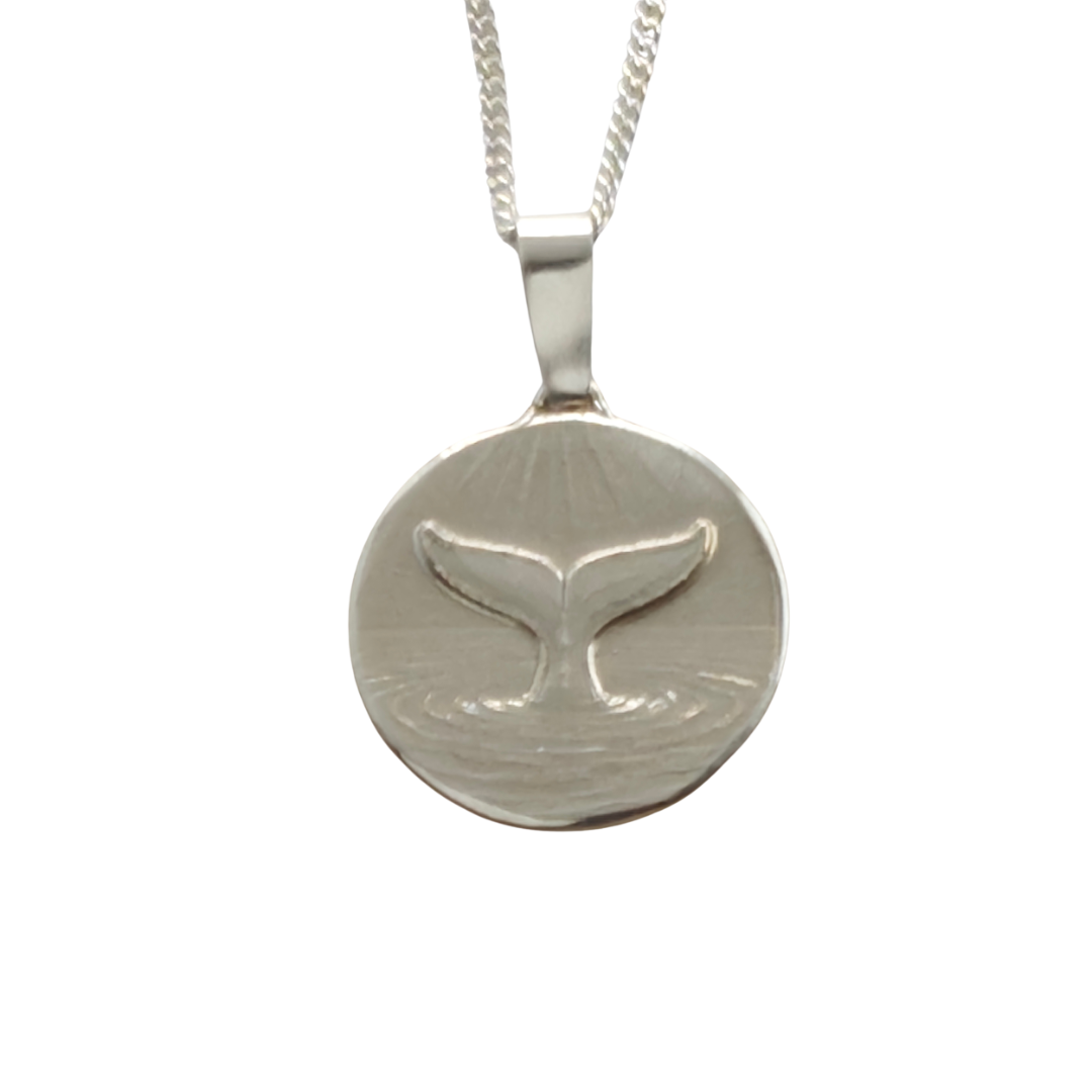 Whale Tail Engraved Sterling Silver Coin Necklace