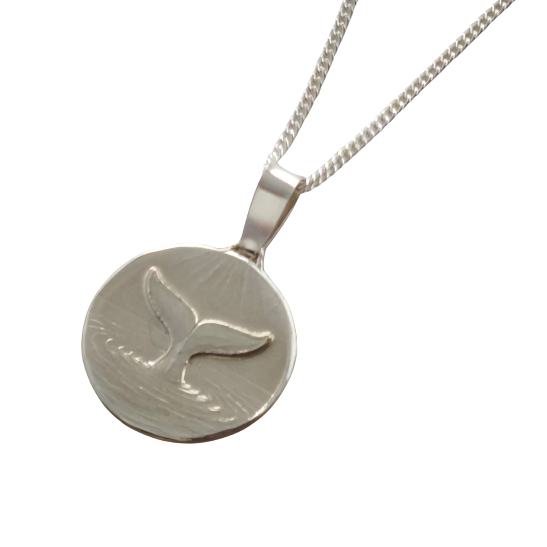 Whale Tail Engraved Sterling Silver Coin Necklace