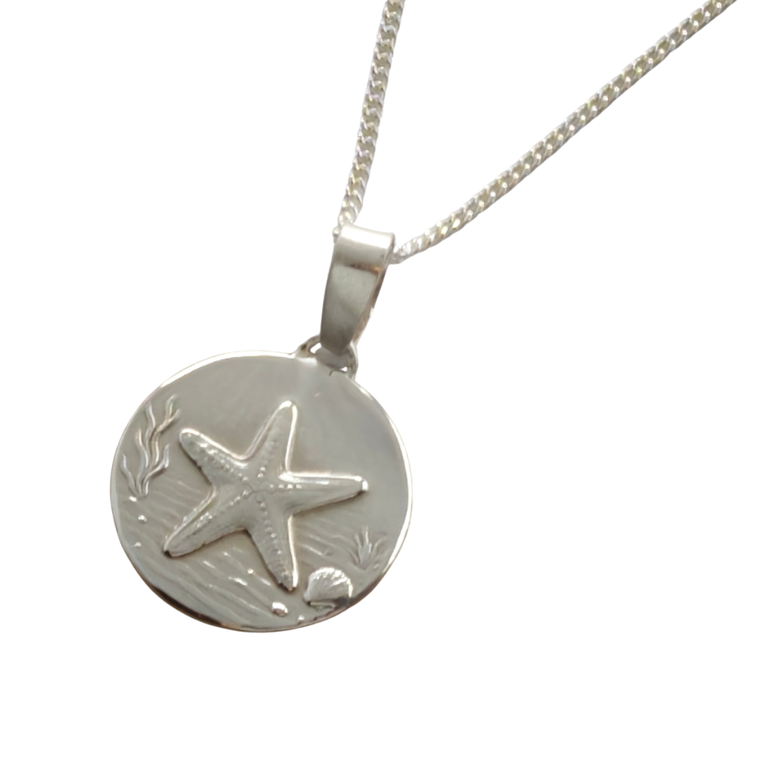 Starfish Engraved Sterling Silver Coin Necklace