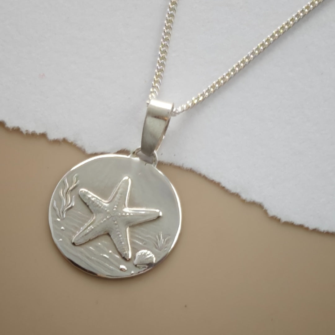 Starfish Engraved Sterling Silver Coin Necklace