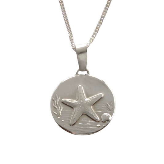 Starfish Engraved Sterling Silver Coin Necklace