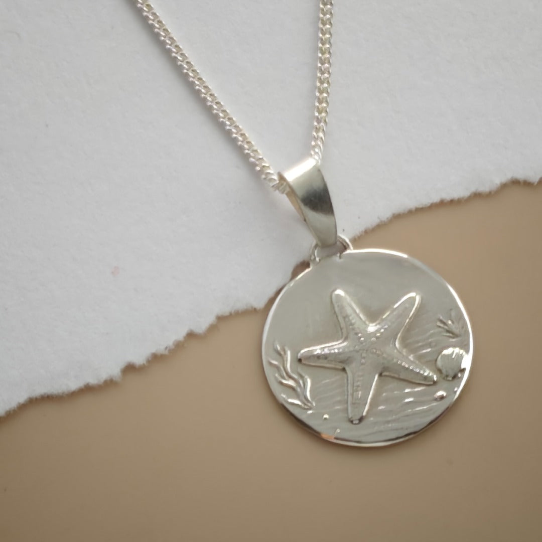 Starfish Engraved Sterling Silver Coin Necklace