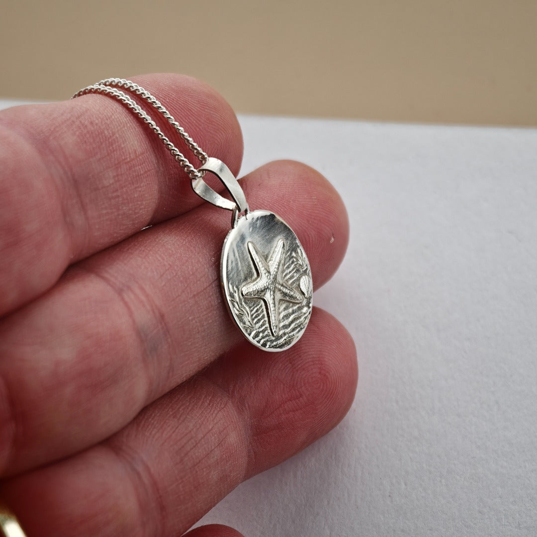 Starfish Engraved Sterling Silver Coin Necklace
