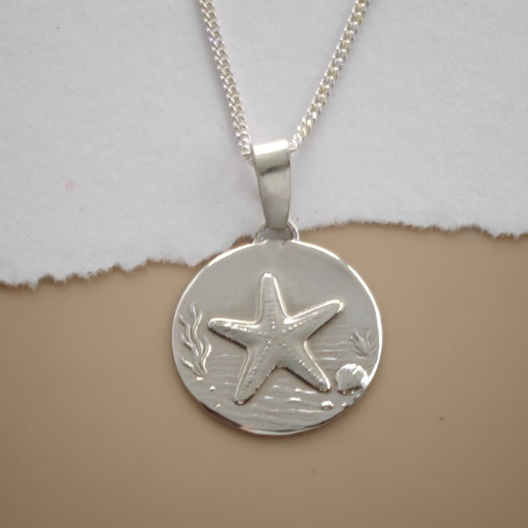 Starfish Engraved Sterling Silver Coin Necklace