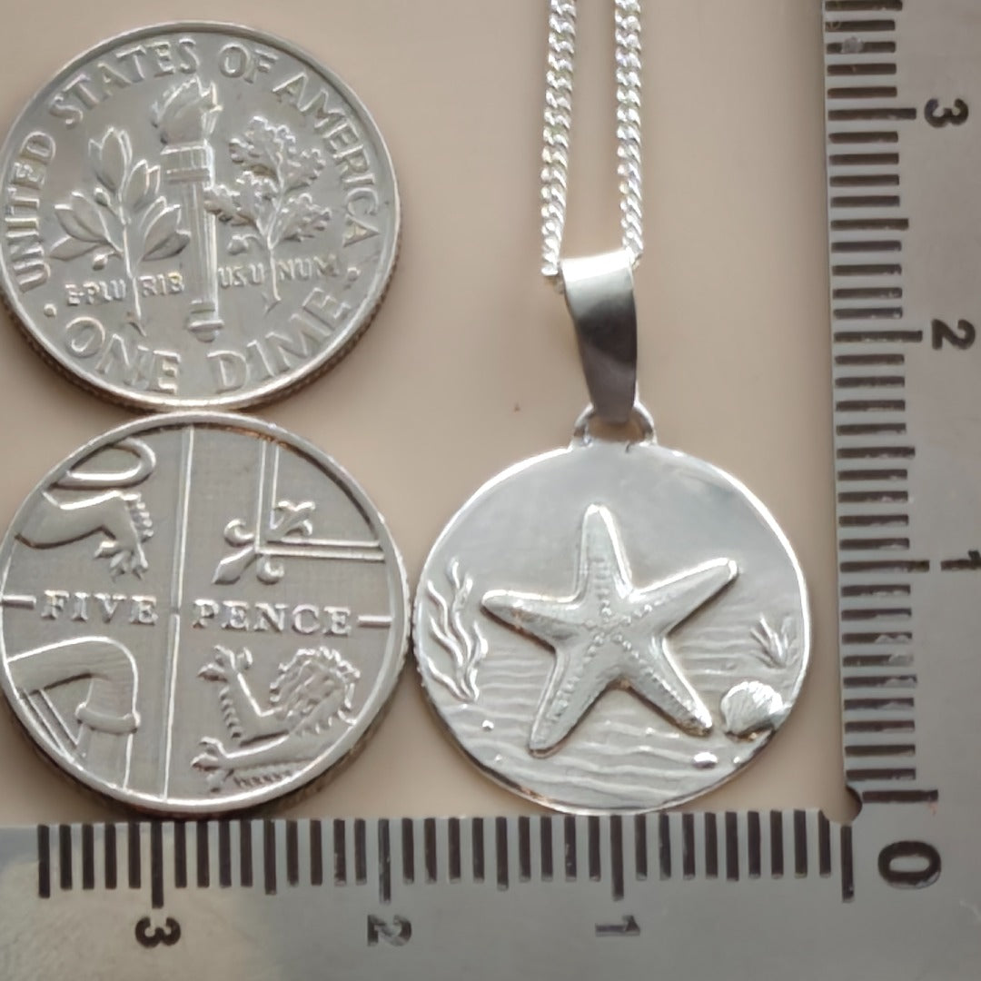 Starfish Engraved Sterling Silver Coin Necklace