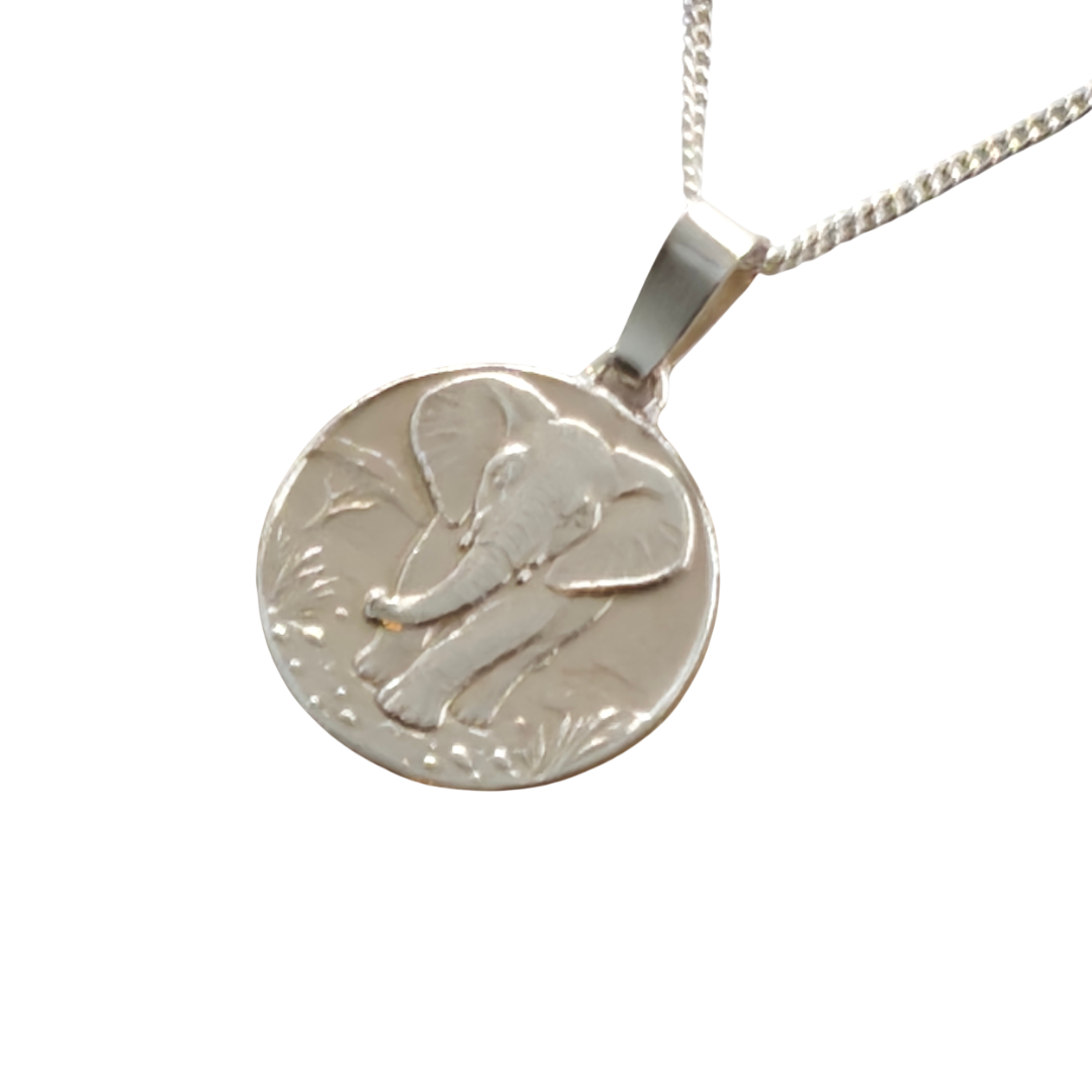 Elephant Engraved Sterling Silver Coin Necklace