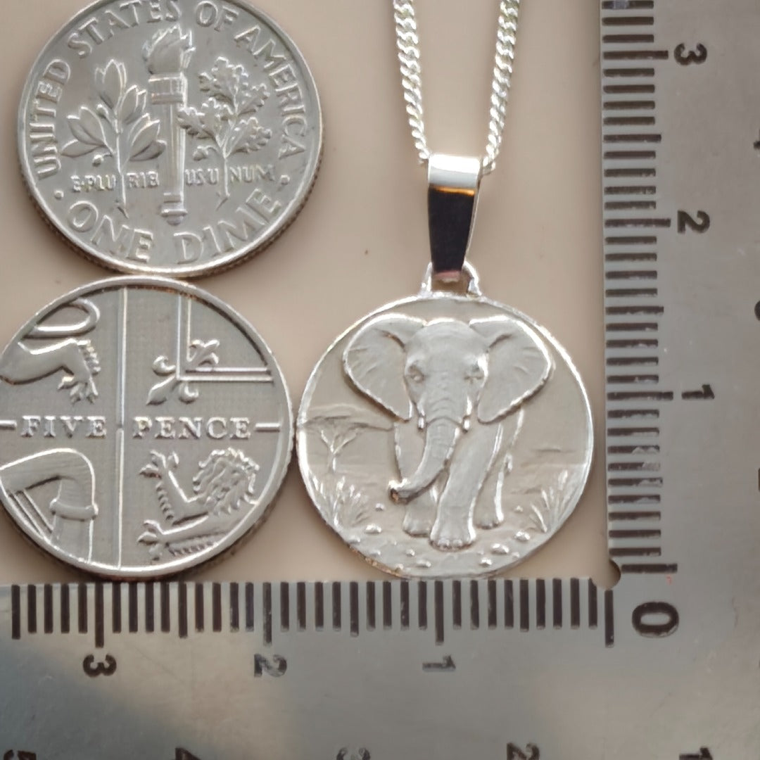 Elephant Engraved Sterling Silver Coin Necklace