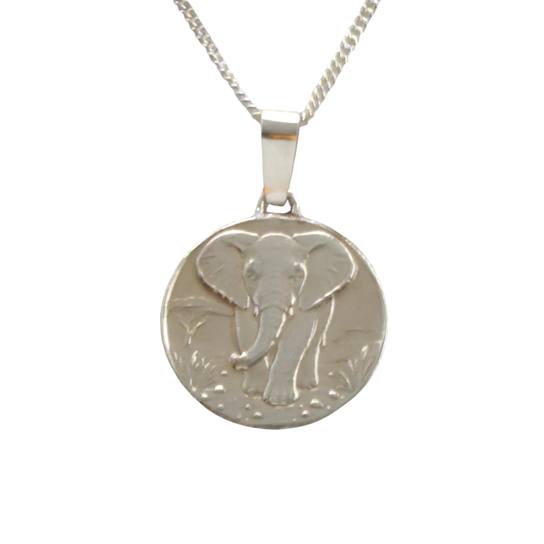 Elephant Engraved Sterling Silver Coin Necklace