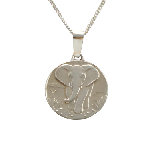Elephant Engraved Sterling Silver Coin Necklace