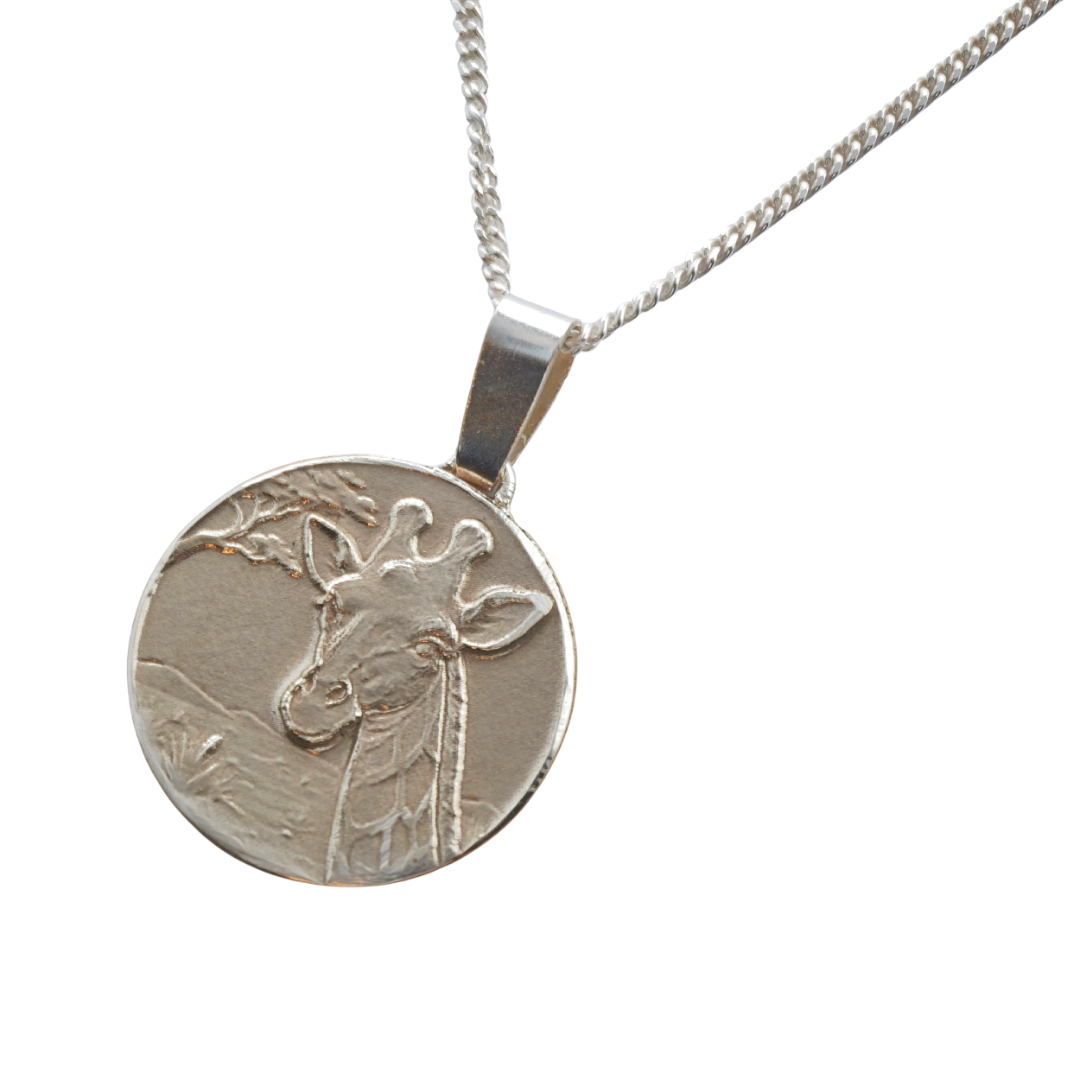 Giraffe Engraved Sterling Silver Coin Necklace