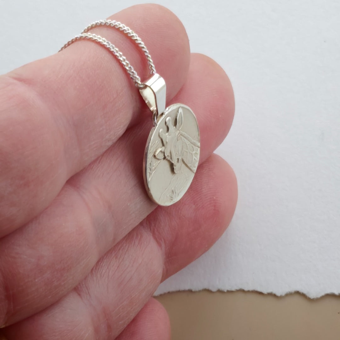 Giraffe Engraved Sterling Silver Coin Necklace