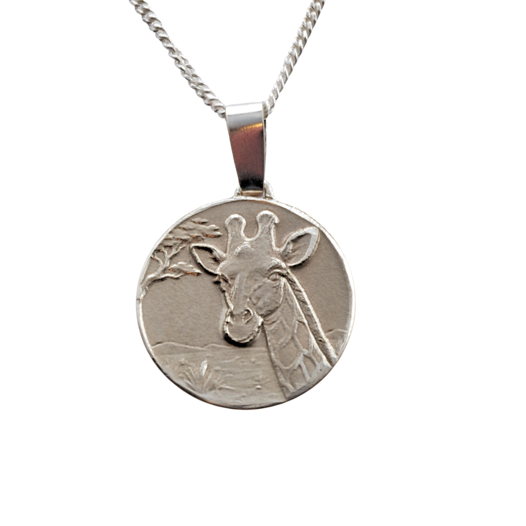 Giraffe Engraved Sterling Silver Coin Necklace