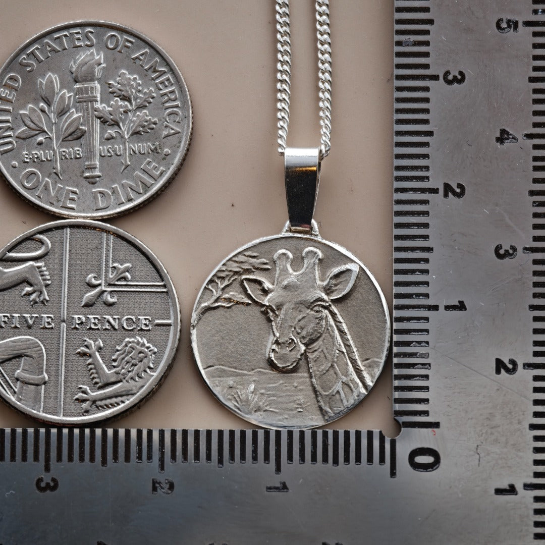 Giraffe Engraved Sterling Silver Coin Necklace