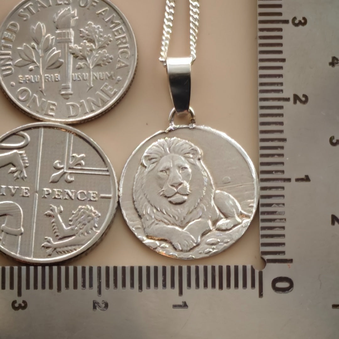 Lion Engraved Sterling Silver Coin Necklace