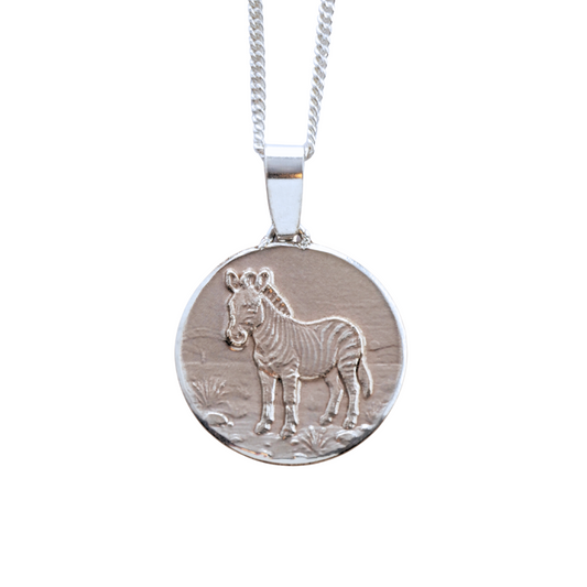 Zebra Engraved Sterling Silver Coin Necklace