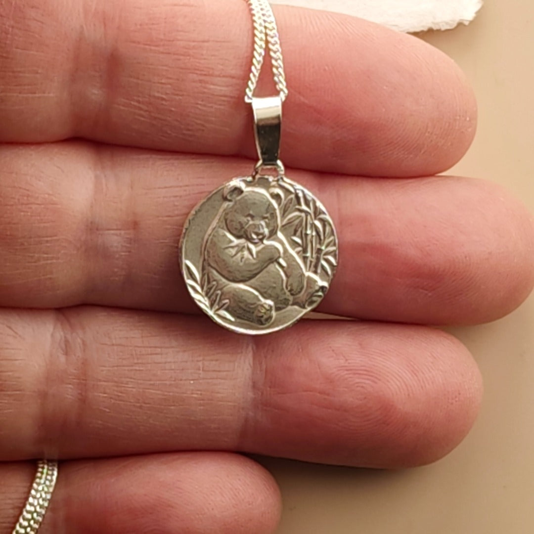 Panda Engraved Sterling Silver Coin Necklace