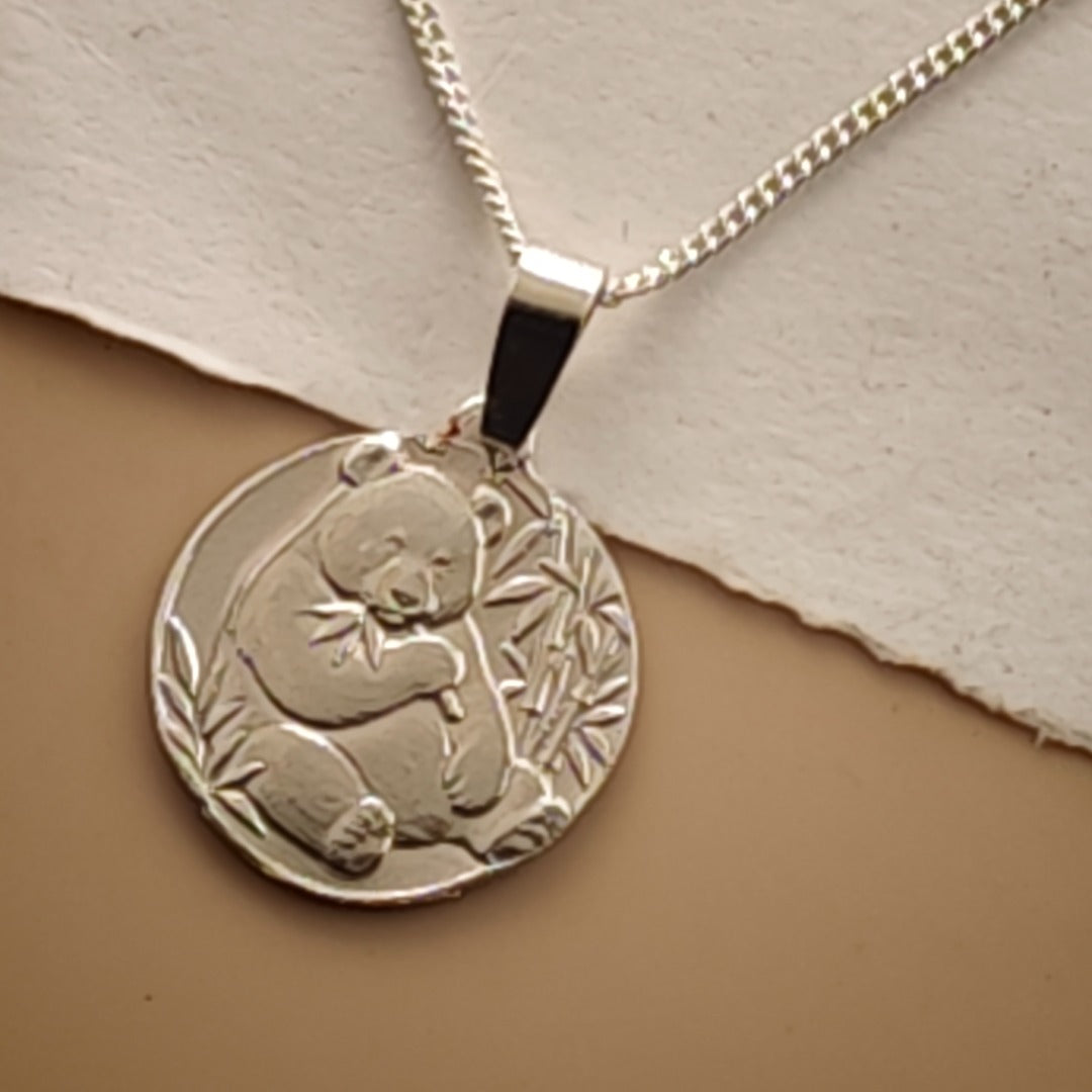 Panda Engraved Sterling Silver Coin Necklace