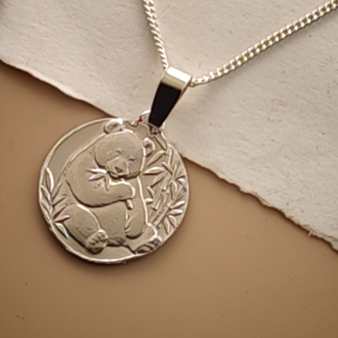 Panda Engraved Sterling Silver Coin Necklace