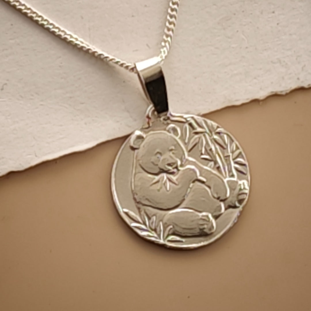 Panda Engraved Sterling Silver Coin Necklace