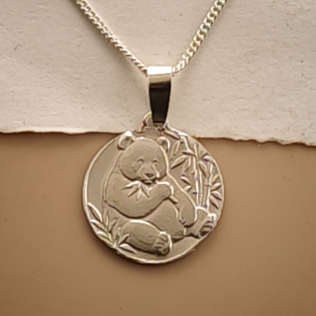 Panda Engraved Sterling Silver Coin Necklace