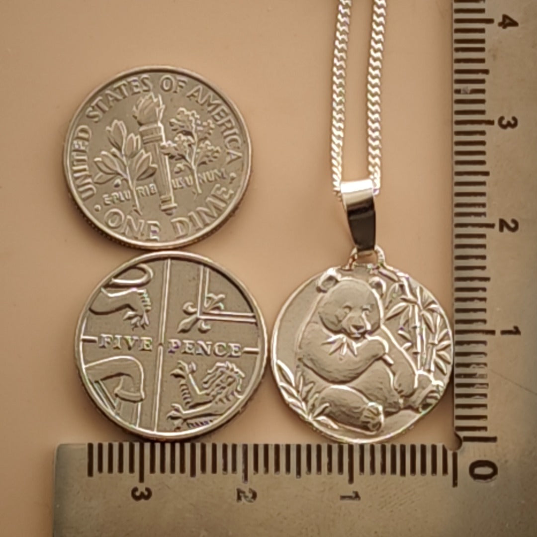 Panda Engraved Sterling Silver Coin Necklace