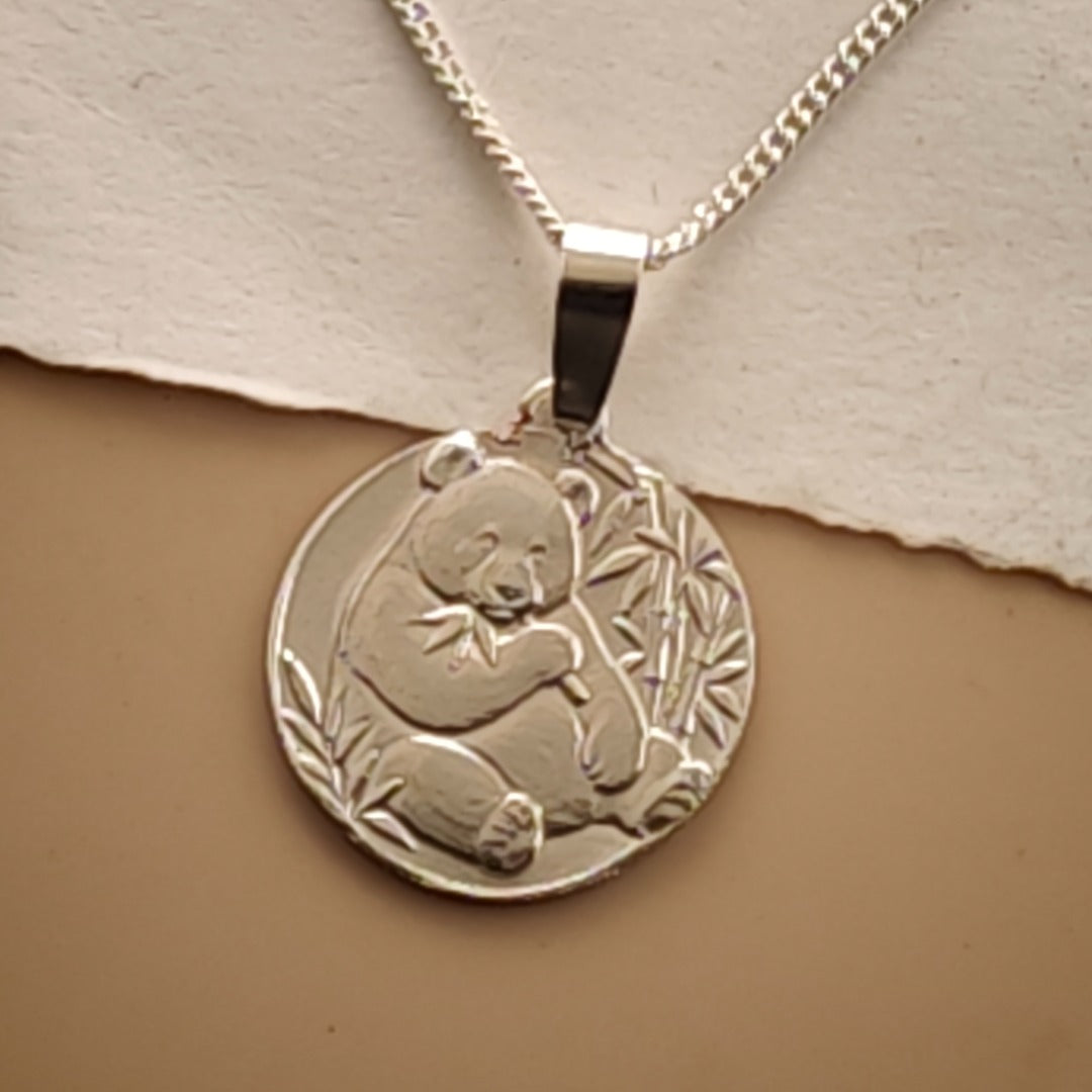 Panda Engraved Sterling Silver Coin Necklace