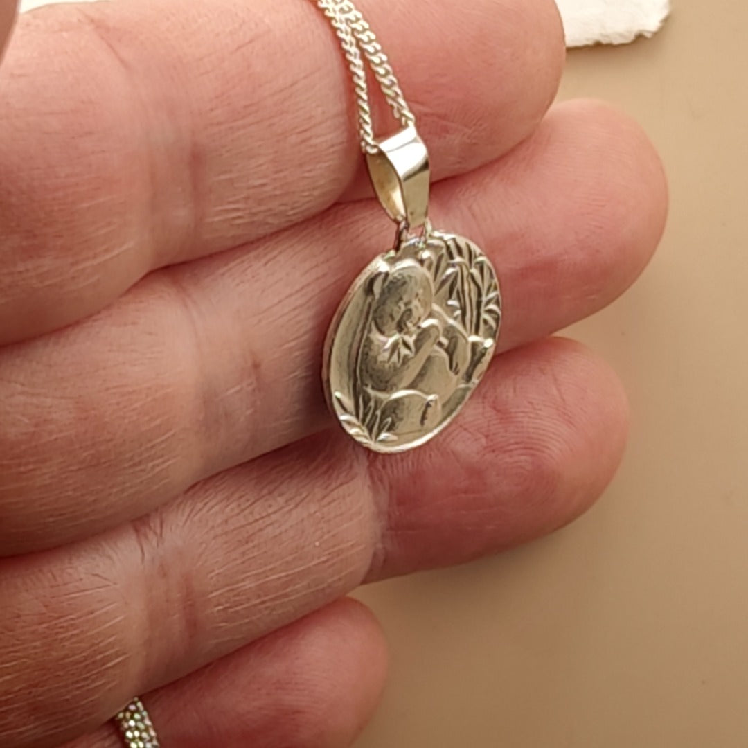 Panda Engraved Sterling Silver Coin Necklace