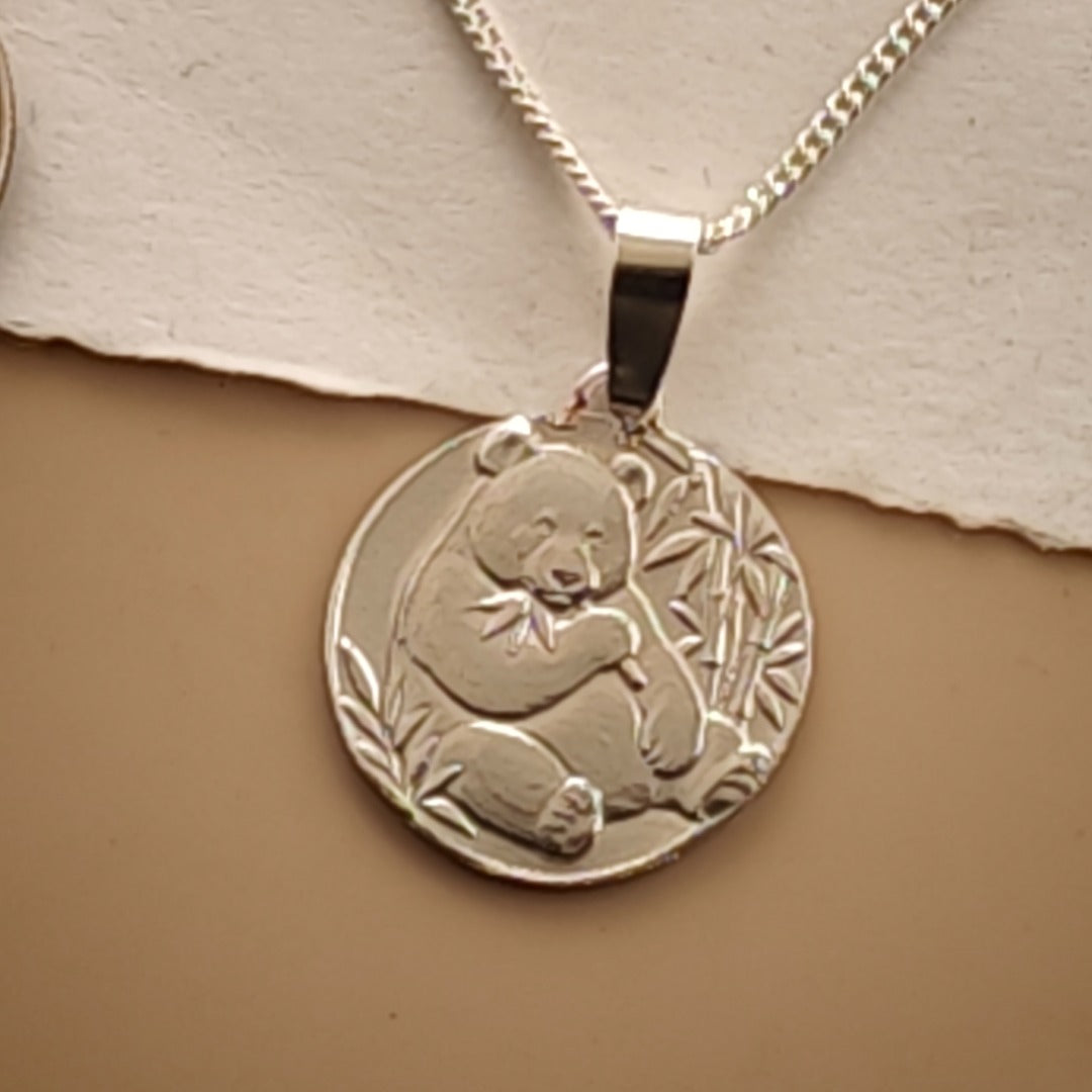Panda Engraved Sterling Silver Coin Necklace