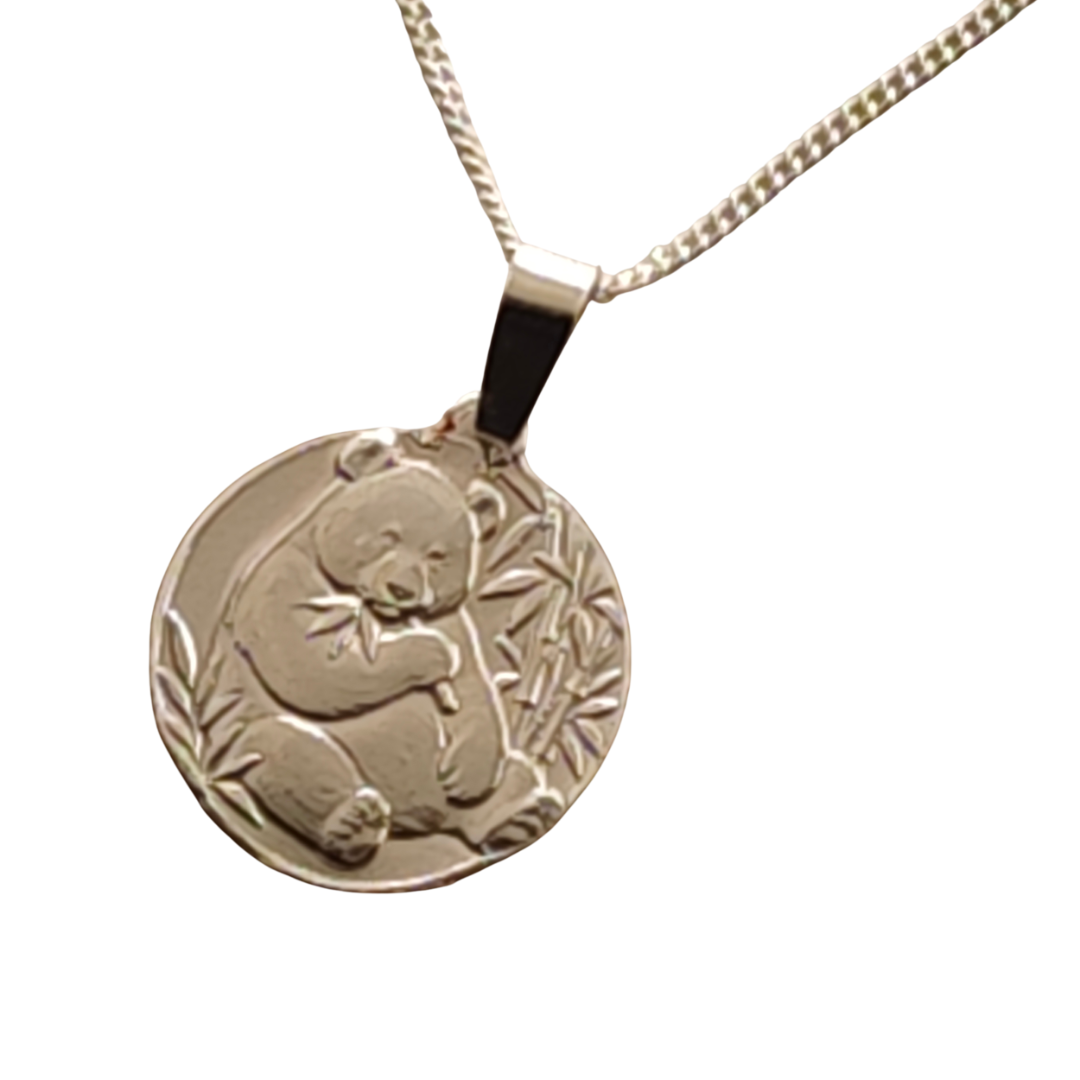 Panda Engraved Sterling Silver Coin Necklace