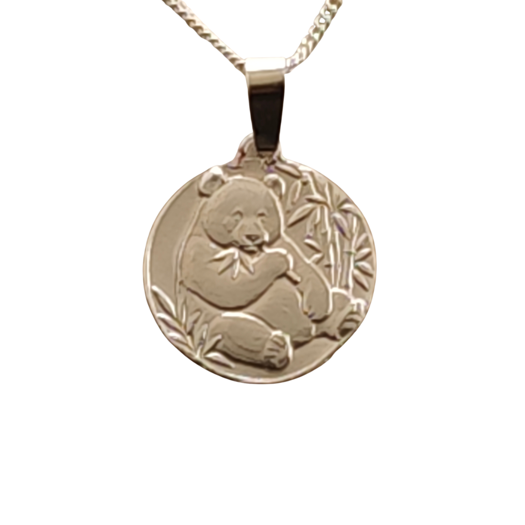 Panda Engraved Sterling Silver Coin Necklace