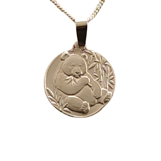 Panda Engraved Sterling Silver Coin Necklace