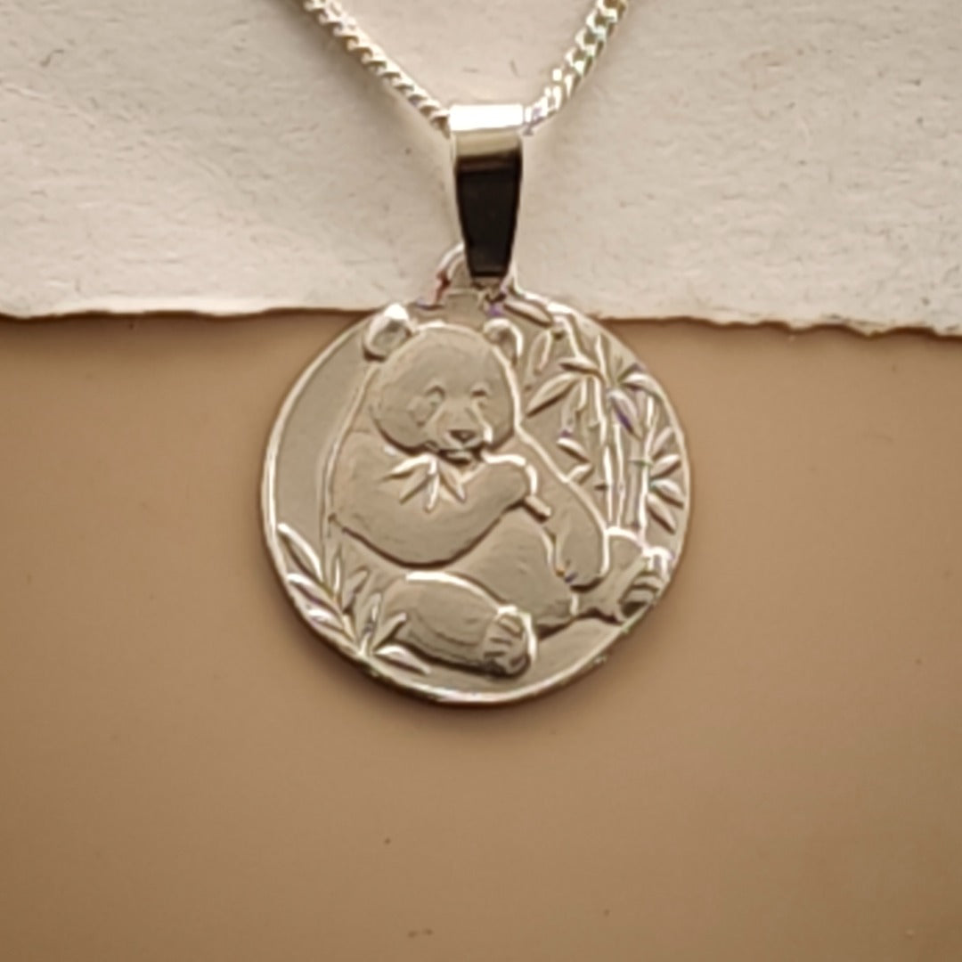Panda Engraved Sterling Silver Coin Necklace
