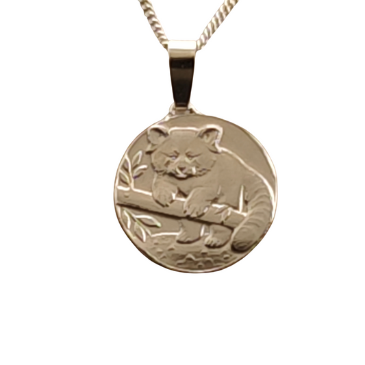 Red Panda Engraved Sterling Silver Coin Necklace