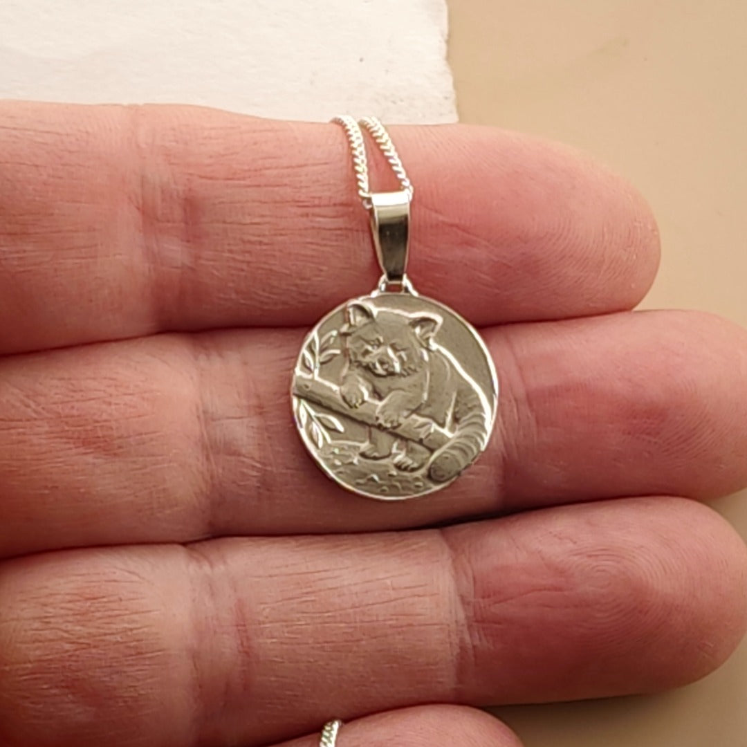 Red Panda Engraved Sterling Silver Coin Necklace