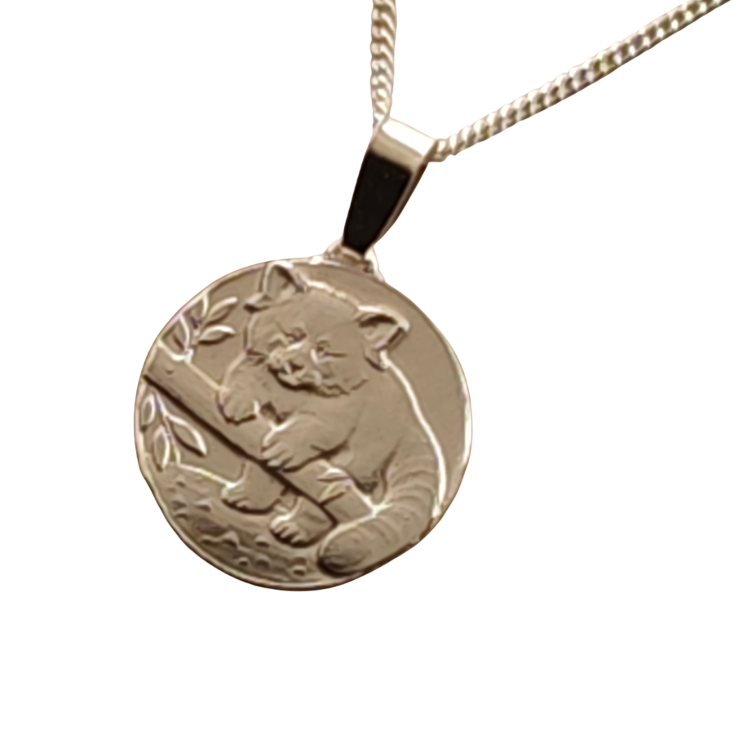 Red Panda Engraved Sterling Silver Coin Necklace