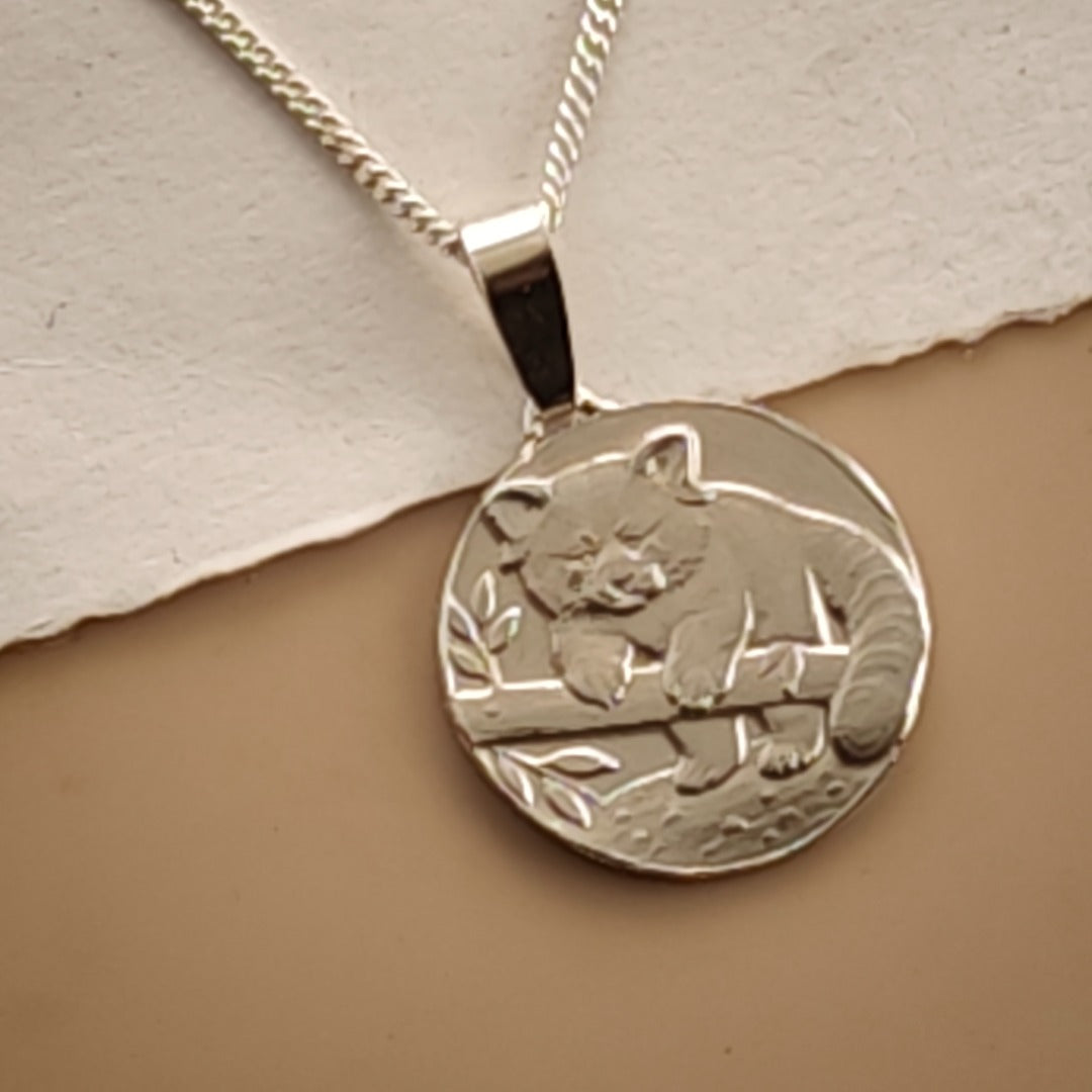 Red Panda Engraved Sterling Silver Coin Necklace