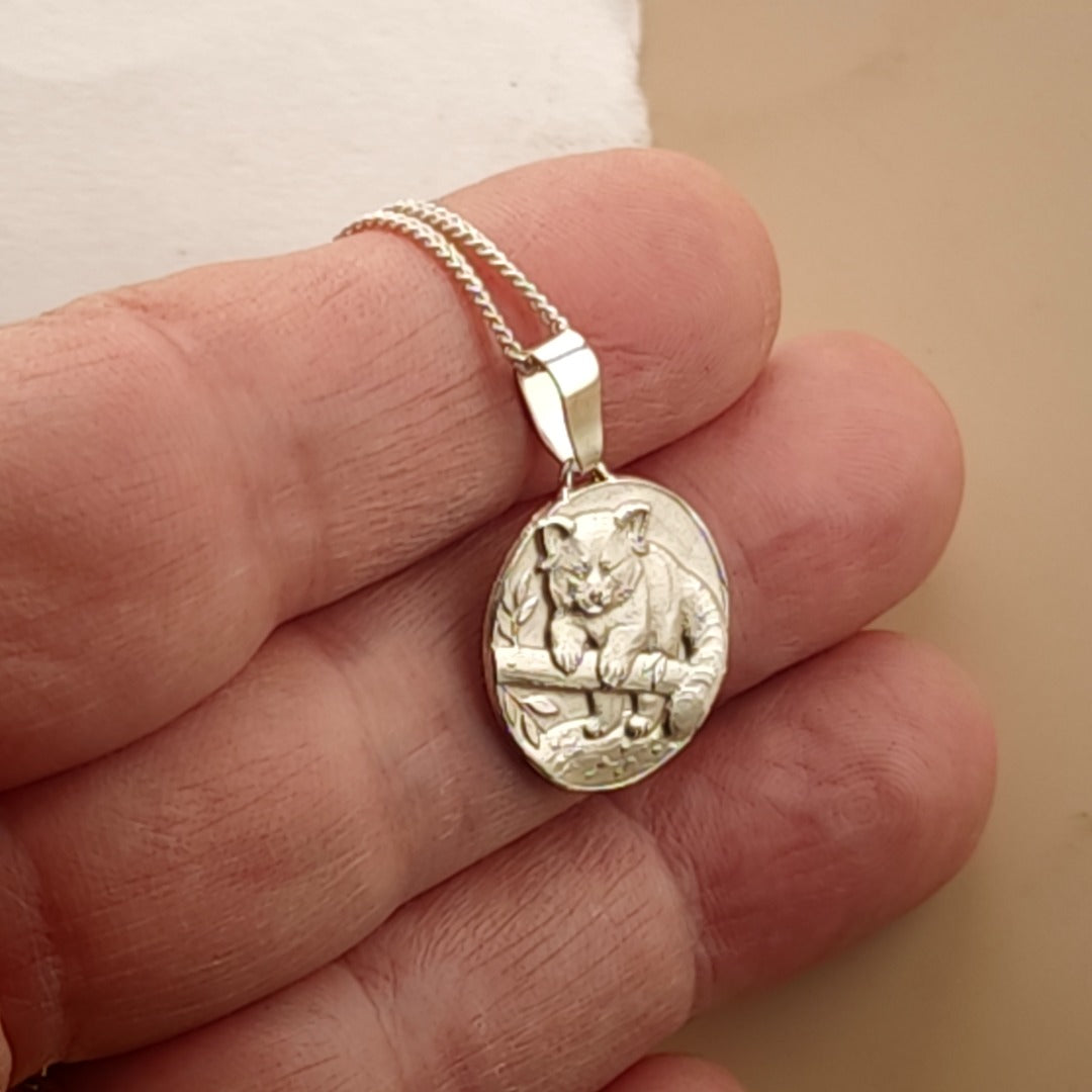 Red Panda Engraved Sterling Silver Coin Necklace