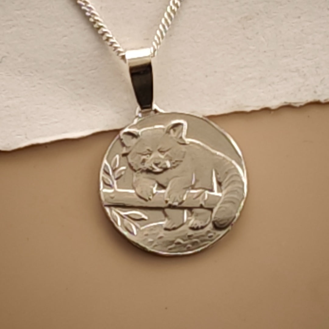 Red Panda Engraved Sterling Silver Coin Necklace