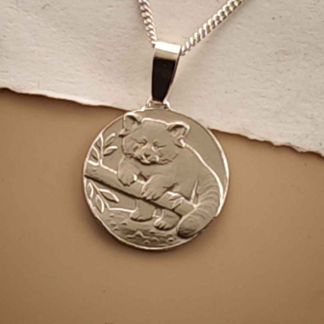 Red Panda Engraved Sterling Silver Coin Necklace