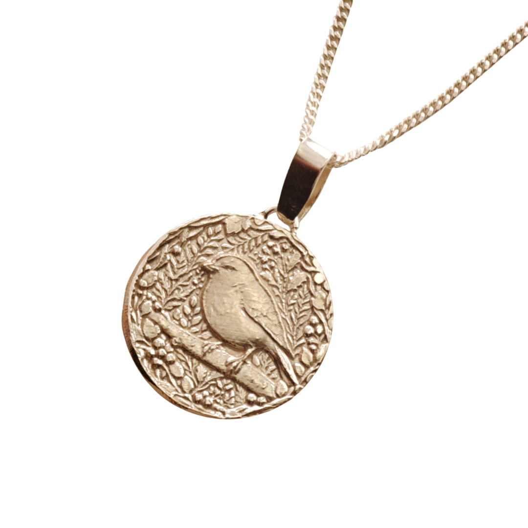 Robin Engraved Sterling Silver Coin Necklace